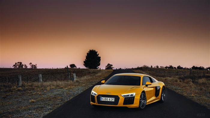 Yellow Audi R8 V10 Supercar at Sunset 4K