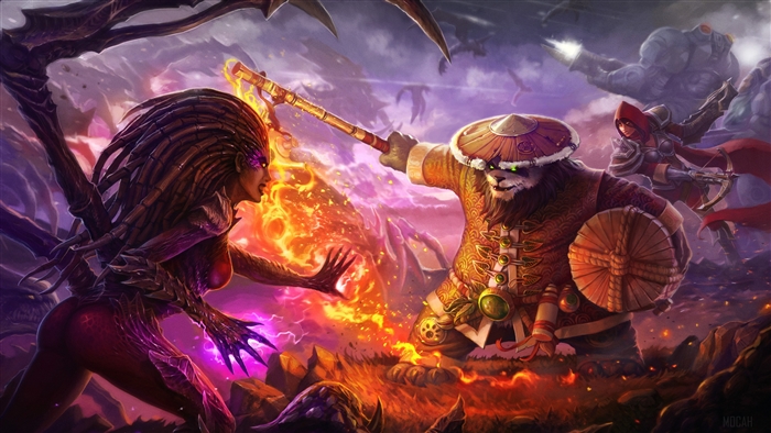 Sarah Kerrigan and Pandaren Warrior in Heroes of the Storm 4K