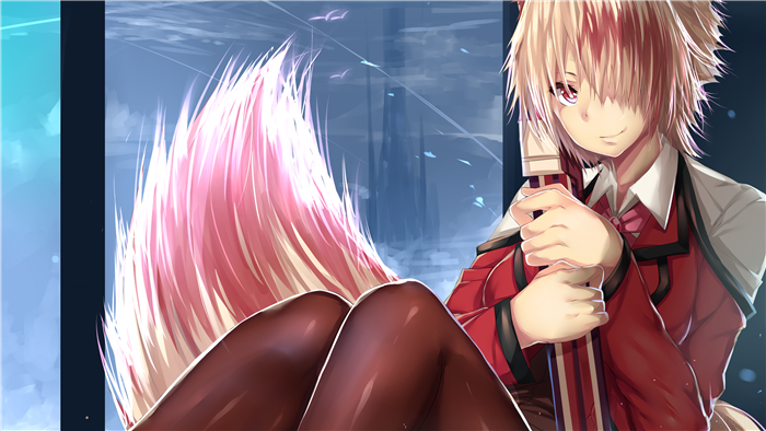Anime girl with pink tail and sword in uniform 4K