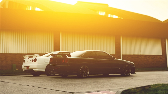 Two Nissan Skyline GT-R R34 cars
