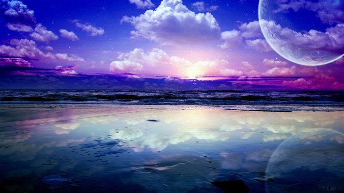 Fantasy Beach with Moon and Ocean