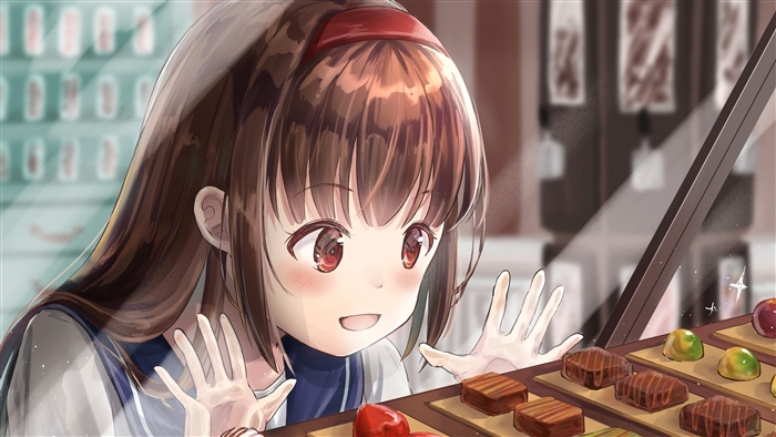 Excited Girl Looking at Colorful Chocolates 4K