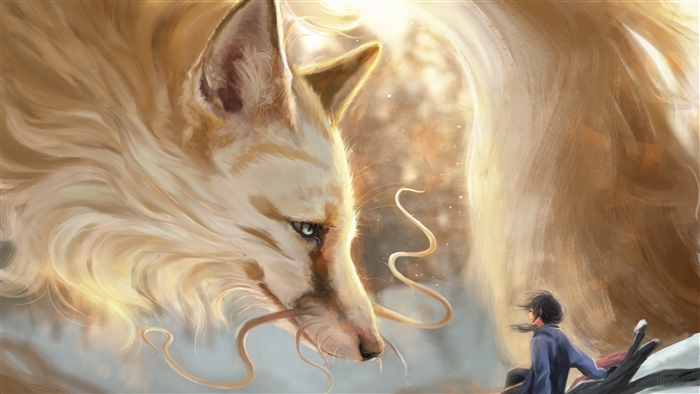 Spirit Fox and Girl in Mystical Encounter 4K