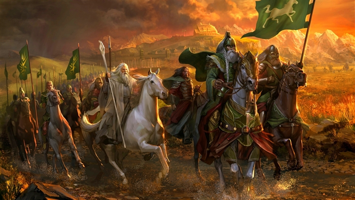 Gandalf and Warriors from Lord of the Rings on horseback 4K