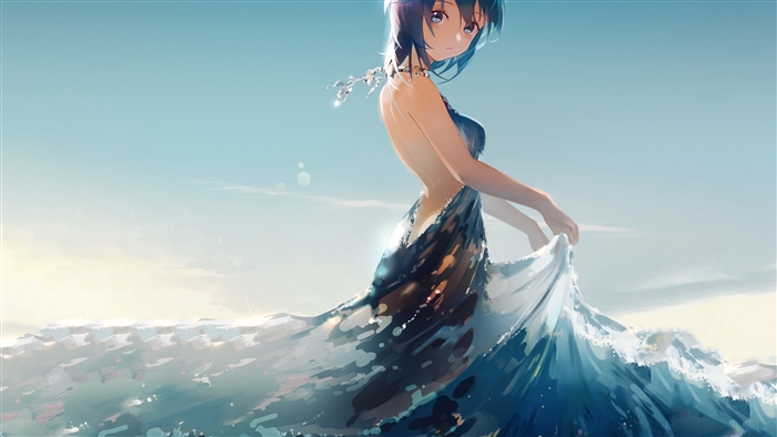 Girl in a dress in water 4K