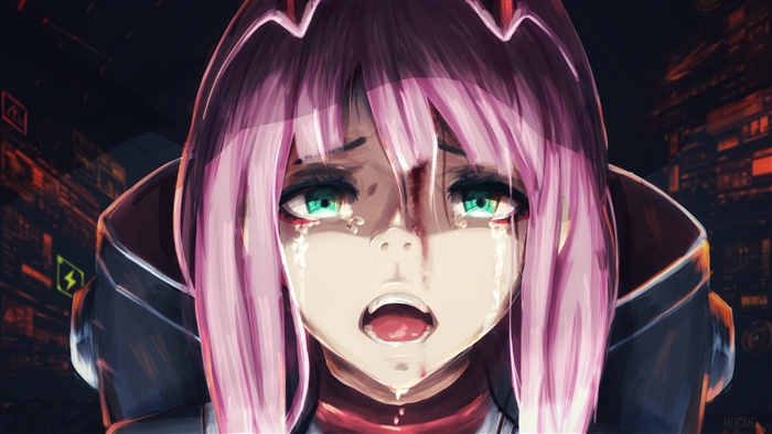 Zero Two Crying with Green Eyes Darling in the FranXX 4k