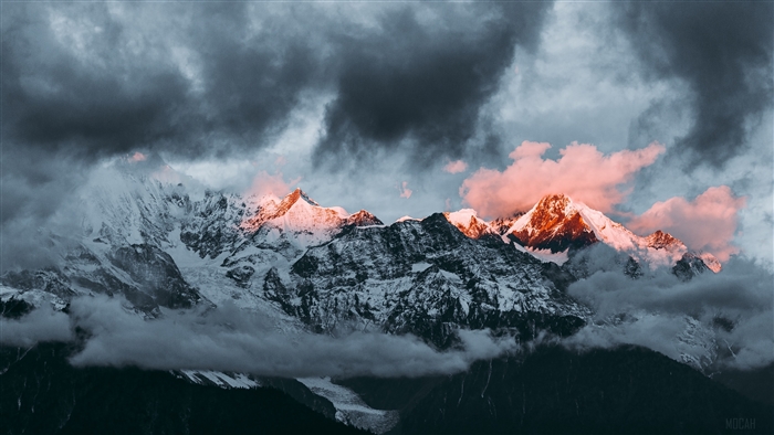 Snowy Mountains with Pink Clouds 4K