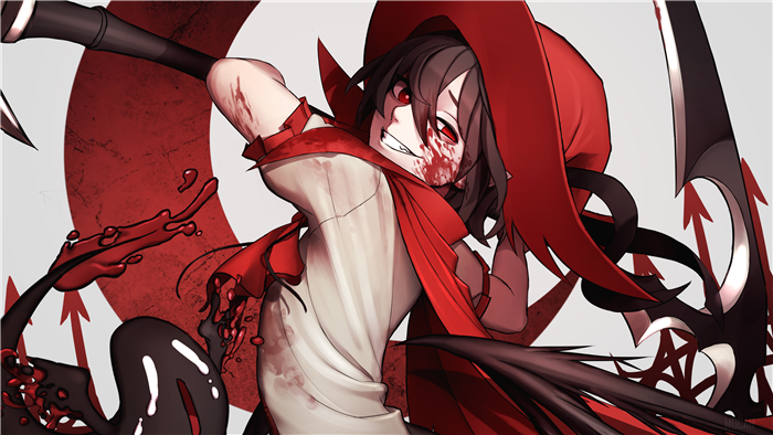 Girl with Red Hood and Scythe covered in Blood 4K
