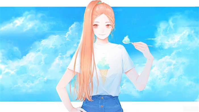 Girl with Orange Hair and Orange Eyes Eating Ice Cream 4K