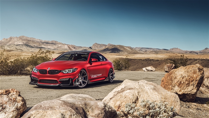 Red BMW M4 Coupe in Desert Landscape 4K