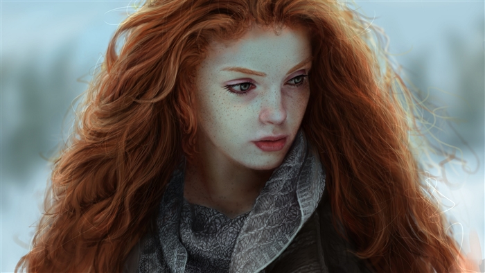 Redhead woman with long hair and freckles 4K
