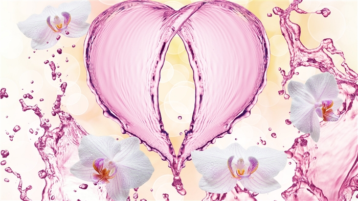 Pink Heart Water Splash with Orchids 4K