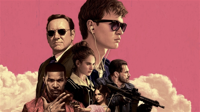 Baby Driver Cast with Guns and Sunglasses 4K