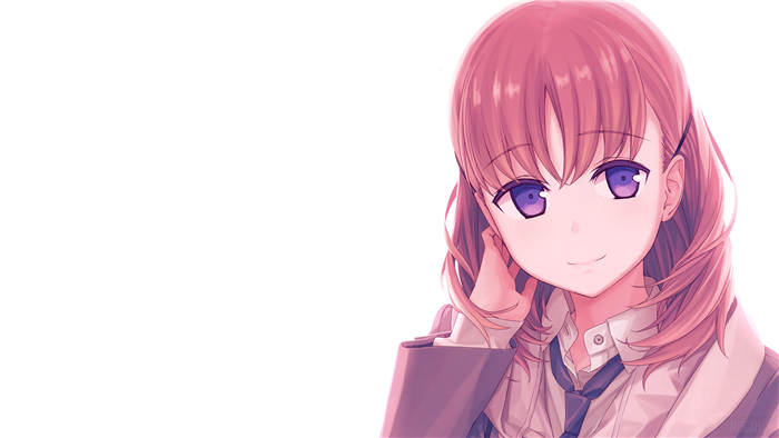 Anime girl with pink hair and purple eyes