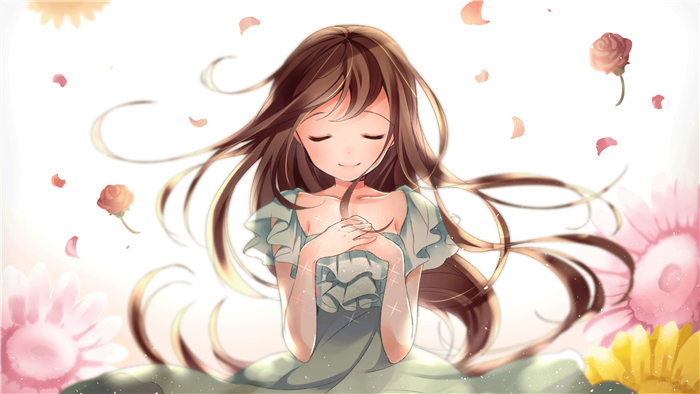 Anime girl with flowers
