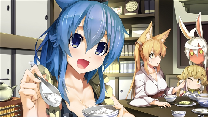Anime girls eating rice
