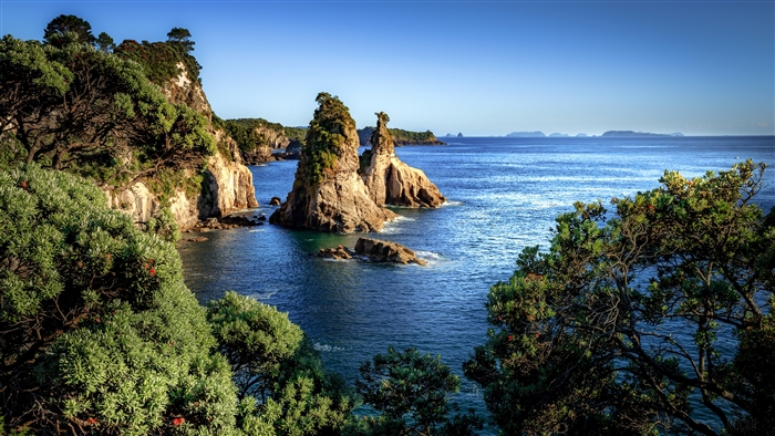 Coastline with rock formations and ocean 4K