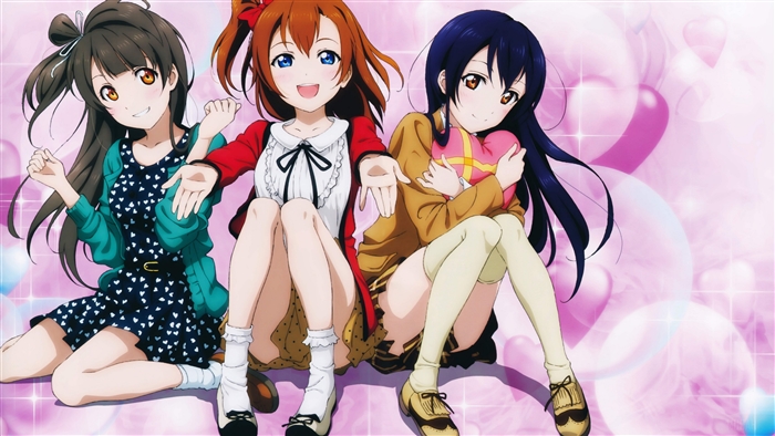 3 anime girls sitting together