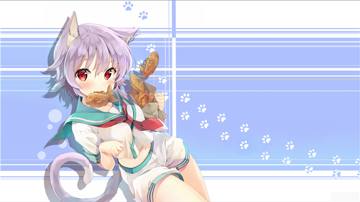 Cat girl eating taiyaki