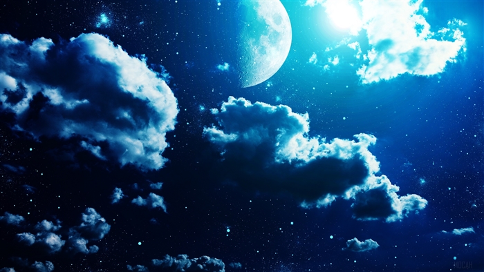Moonlit Night Sky with Blue Clouds 4K