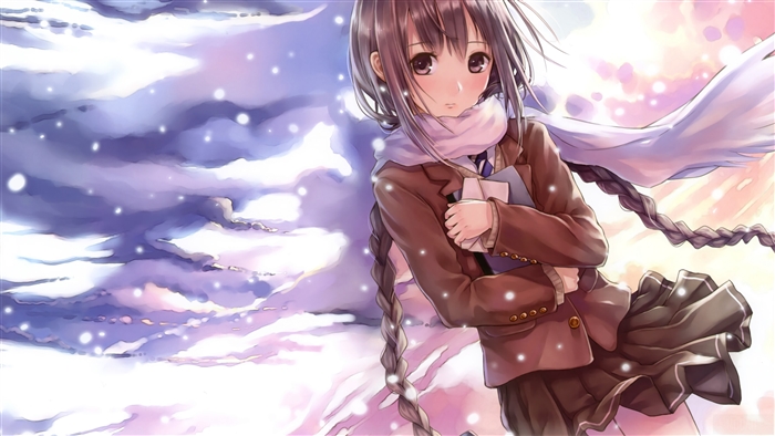 Girl in winter coat with scarf and braid 4K
