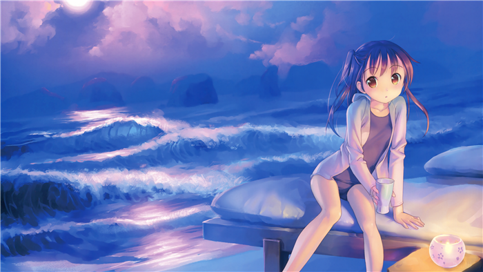 Girl by the ocean at sunset 4K