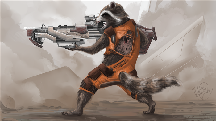 Rocket Raccoon with a large weapon