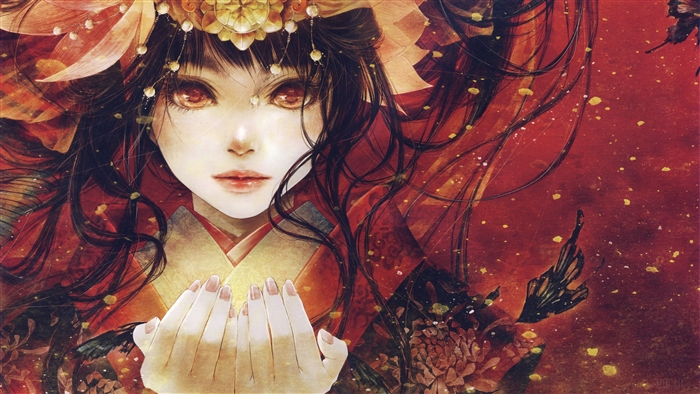4K Anime Girl with Red and Gold Headdress