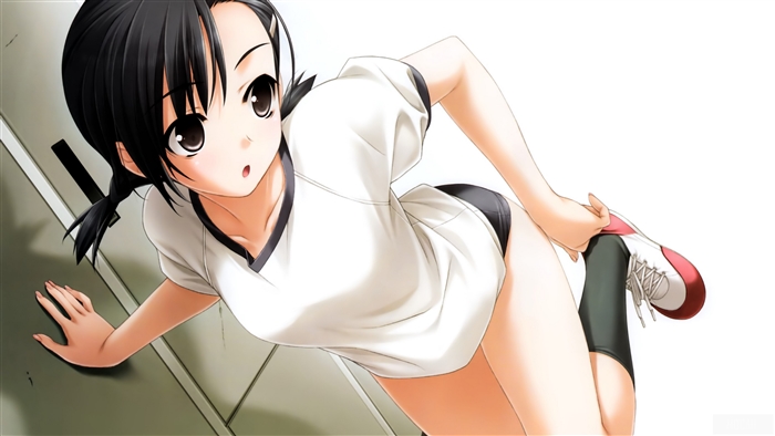 Anime girl in gym clothes stretching