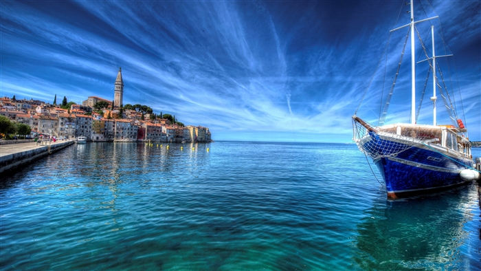 Boat in Adriatic Sea near Croatian town