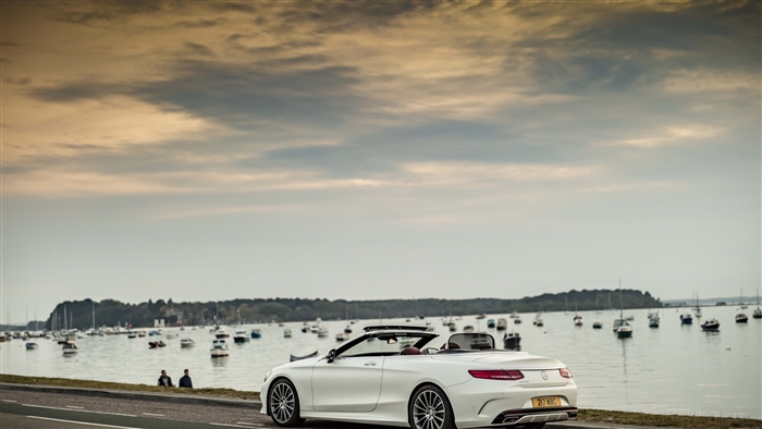 White Mercedes-Benz S-Class Convertible by the Water