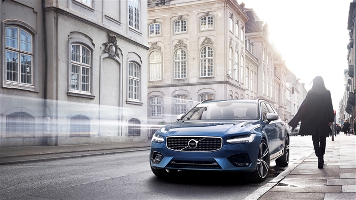 Blue Volvo S90 Luxury Car on City Street