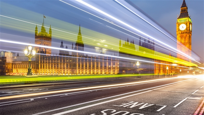 Big Ben and Palace of Westminster at Night with Light Trails