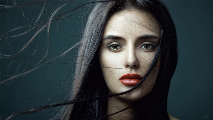 Brunette Woman with Hazel Eyes and Red Lipstick 4K