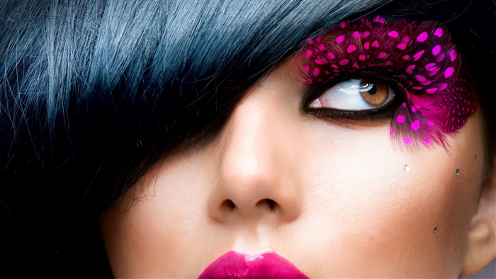 Close-Up of Woman with Purple Feather Eyelash 4K