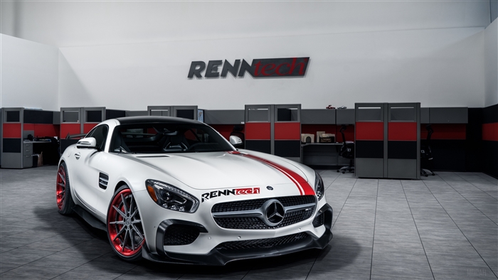 White Mercedes-AMG GT with Red Stripes and Wheels
