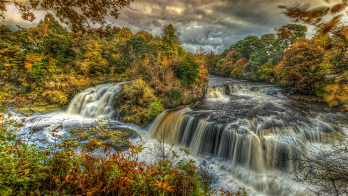 Waterfall in Autumn Forest 4K