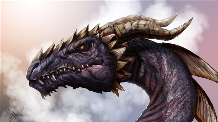 Dragon head with horns and scales