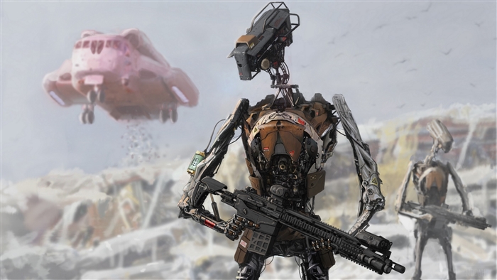 Robots with guns and a flying vehicle
