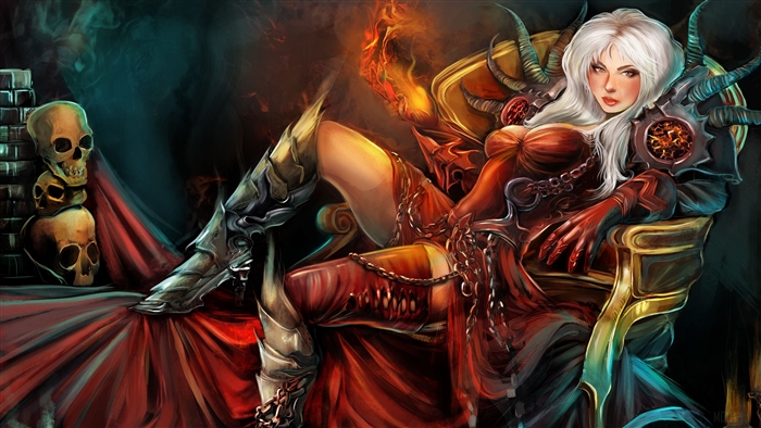 Demon Queen on Throne with Skulls