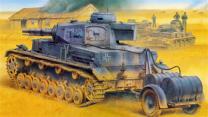 German Panzer IV tank with auxiliary fuel tanks