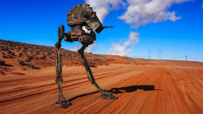 Rusty AT-ST Walker in a Desert Landscape