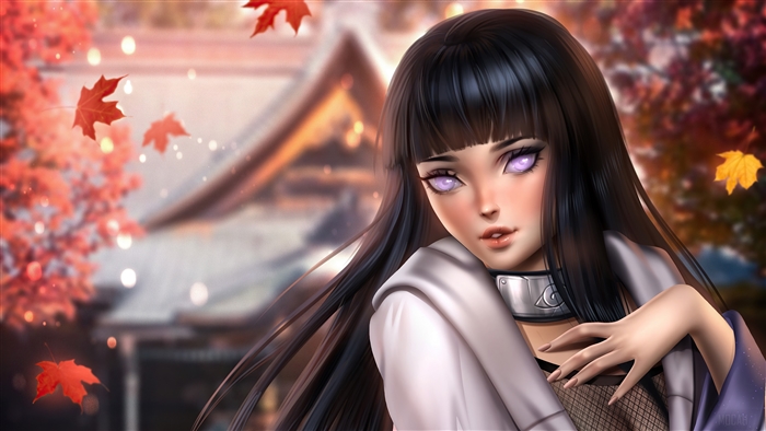 Hinata Hyuga with Purple Eyes in Autumn Naruto 4K