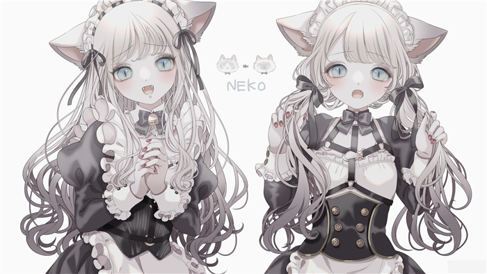 Two anime cat girls in maid outfits