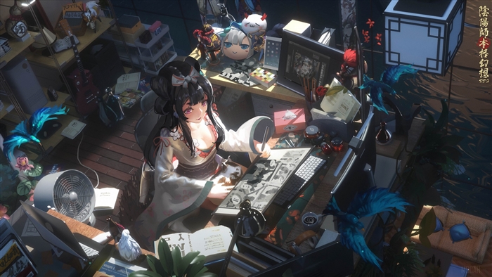 Onmyoji Girl Writing in Cozy Room 4K