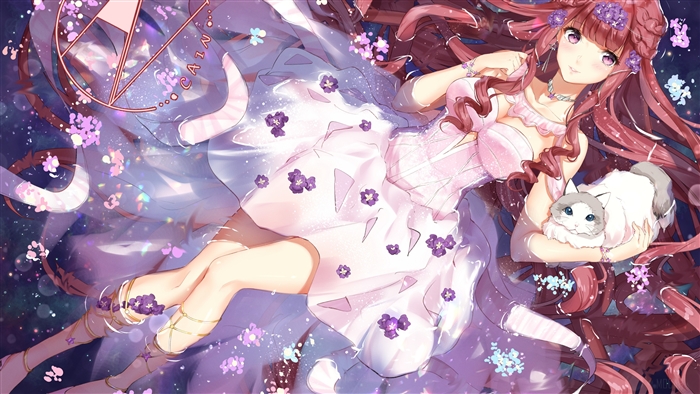 Girl with Long Hair and Cat 4K