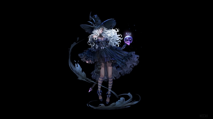 Witch with White Hair and Skull 4K