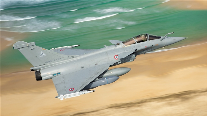 Dassault Rafale Jet Fighter flying over beach 4K