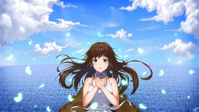 Girl in a field of flowers crying 4K