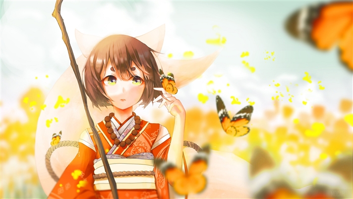 Girl with Fox Ears and Butterflies 4K